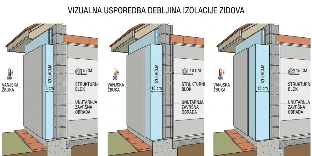 debljina fasade 5,10,15 cm usporedba izolacije