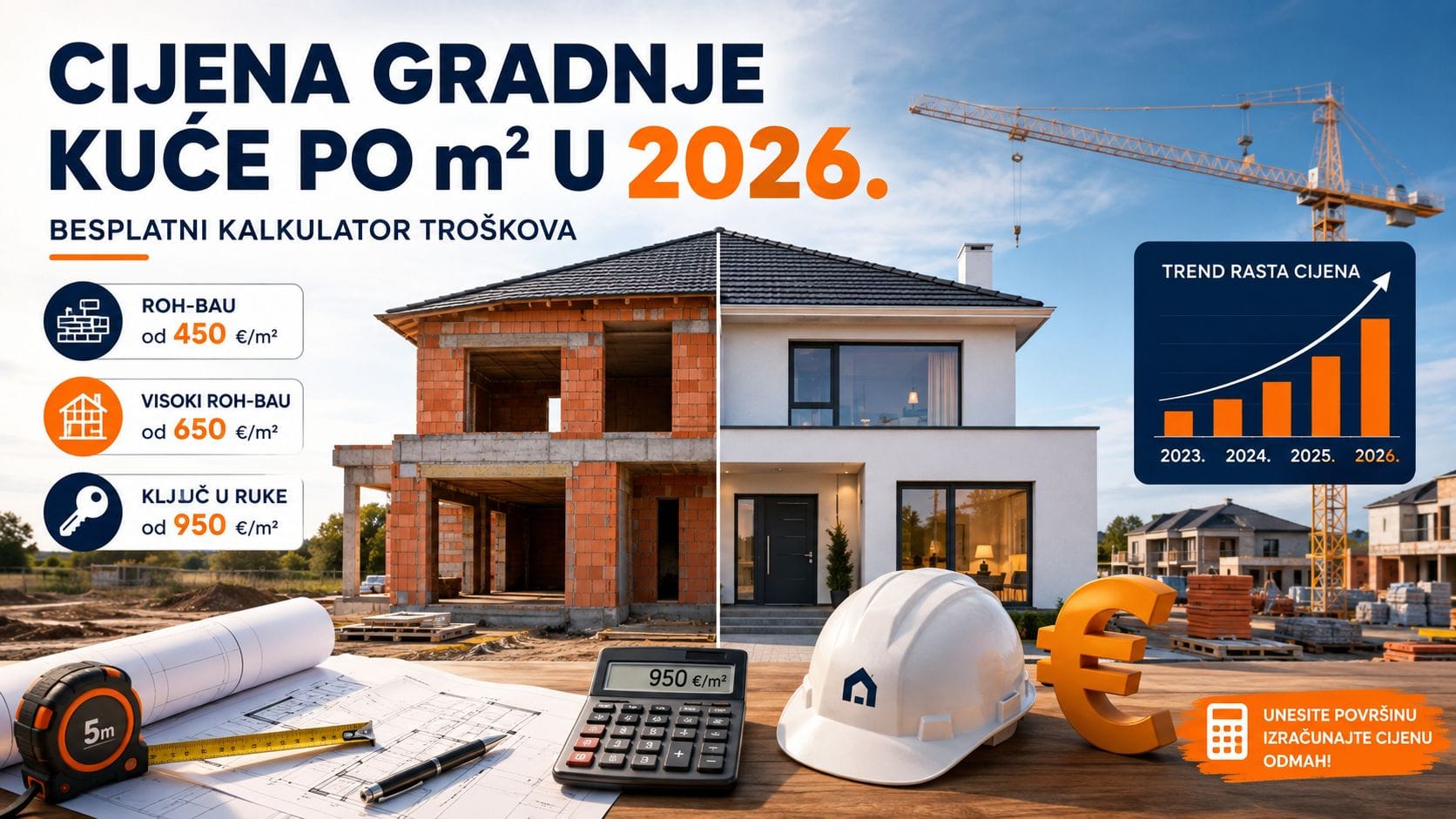 Cijena gradnje kuće po m2 za 2026 godinu